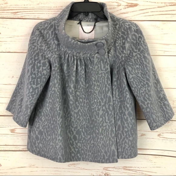Rebecca Taylor Grey Animal Print Retro Mid Century Mod Cape Capelet Jacket - Picture 11 of 11